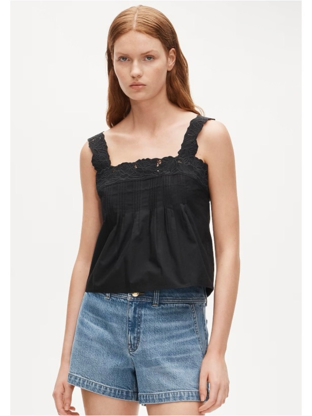 NWT J. Crew Lace-trim Tank Top Compact Poplin Black